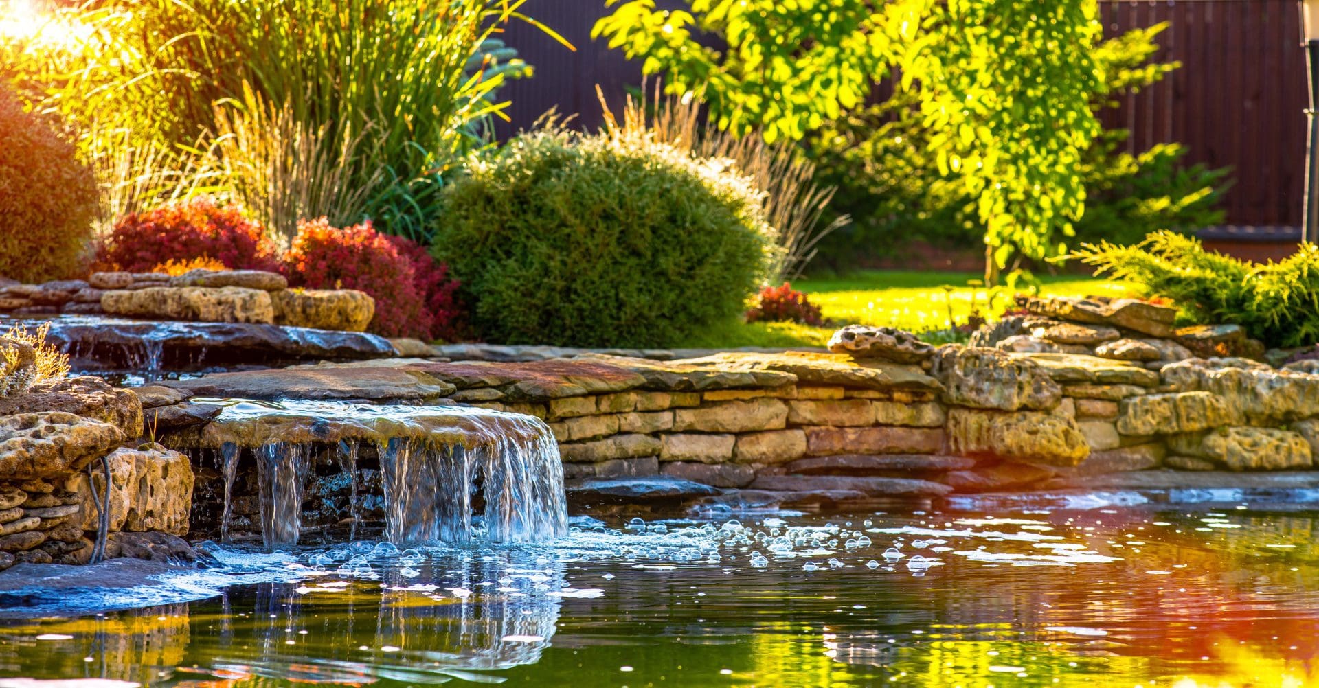 Photo of beautiful landscaping with beautiful plants and waterfall to attract wildlife